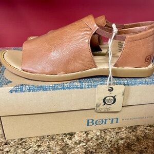 Born Light Brown Leather Open-Toe Flats